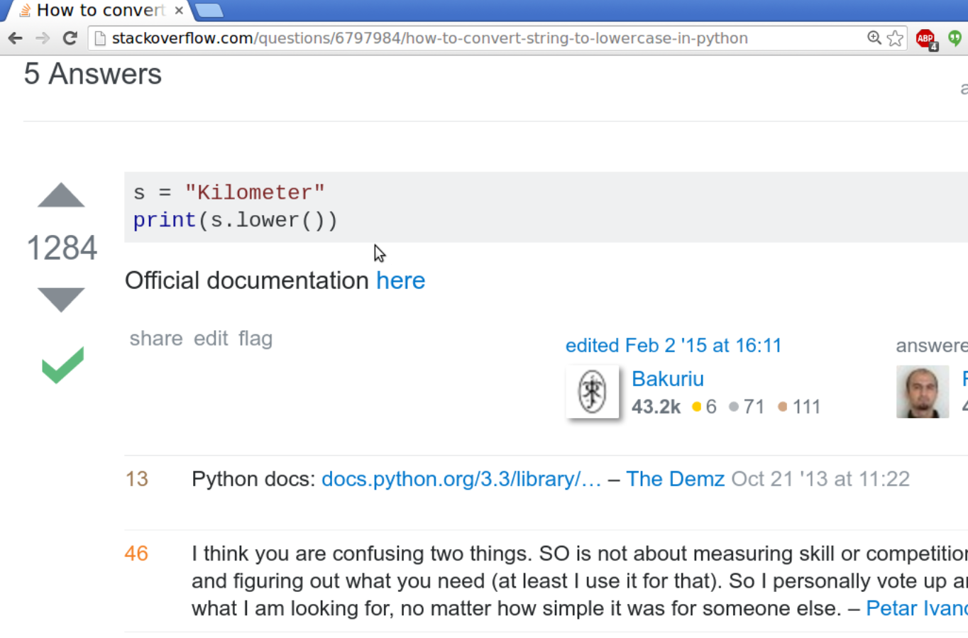 stack overflow answer for making strings lowercase